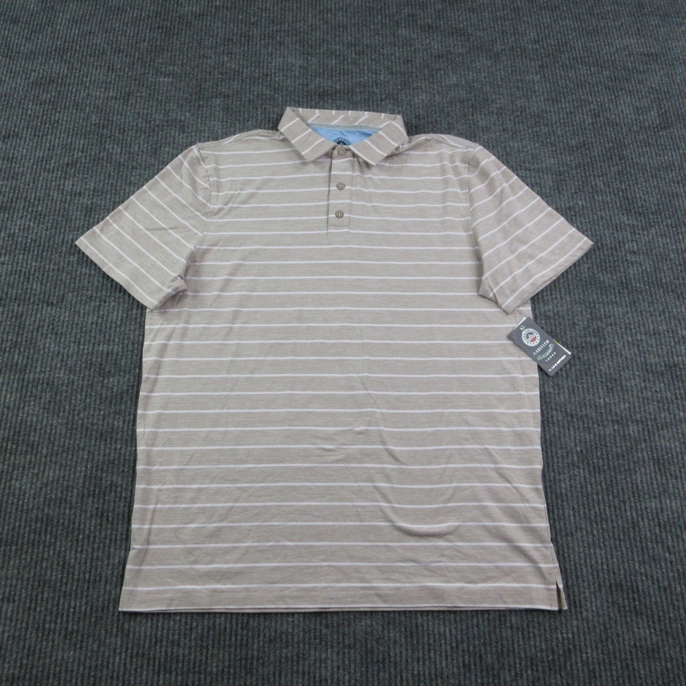 Flag & Anthem Polo Shirt Mens M Beige Striped Madeflex Moisture Wicking NWT